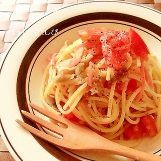 トマトと紅生姜とザーサイの冷製スパゲティー